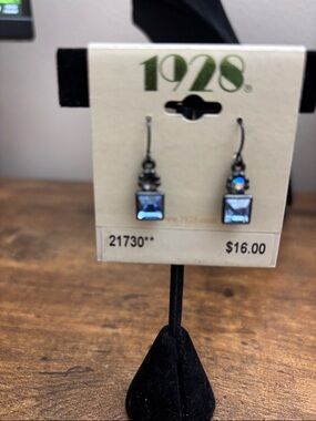 1928 Blue Crystal Square Drop Dangle Earrings